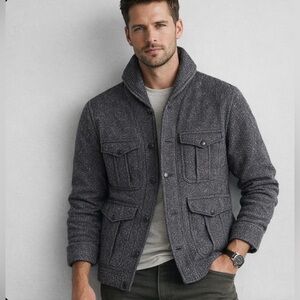 Wallace Barnes Sweater Mens Medium Gray Cardigan Salt Pepper Fleece